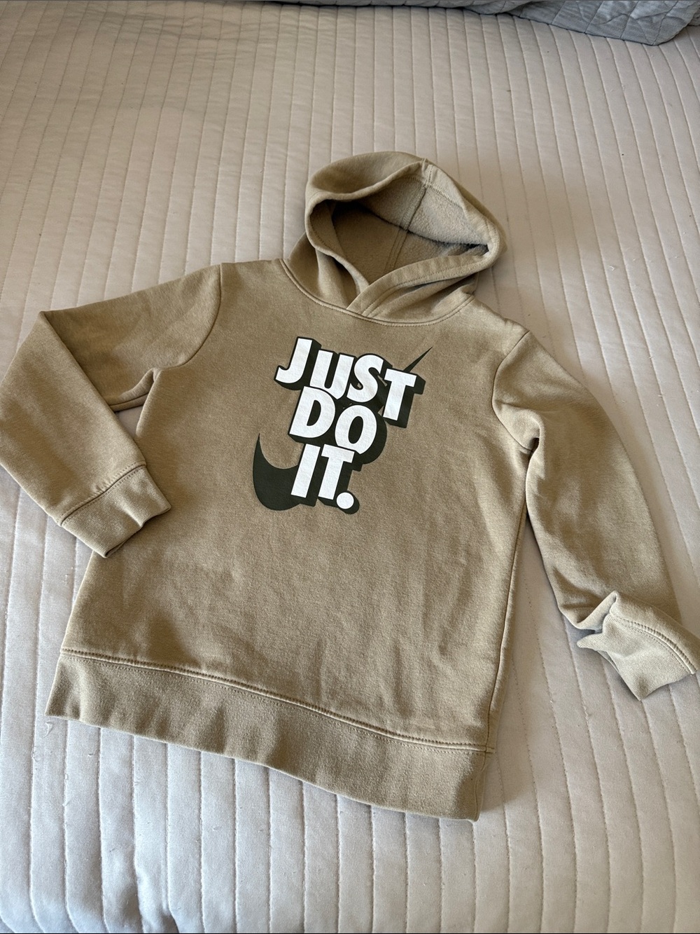 Kids Nike Tan 'Just Do It.' Crewneck Hoodie with White Logo kids size 7/large